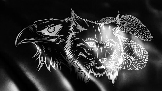 flag in loop of Lynx Wildcat eagle snake Logo Mascot silhouette in black background