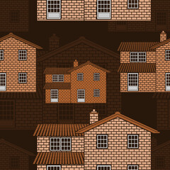 Editable Traditional English House Building with Two Level Floors Vector Illustration as Seamless Pattern With Dark Background for England Culture Tradition and History Related Design