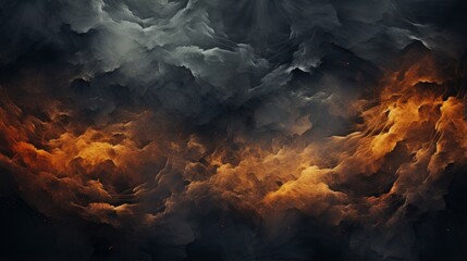 An ethereal blend of dark and vibrant hues, this painting captures the wild and fiery essence of nature's ever-changing cloud formations in a stunning display of art - obrazy, fototapety, plakaty