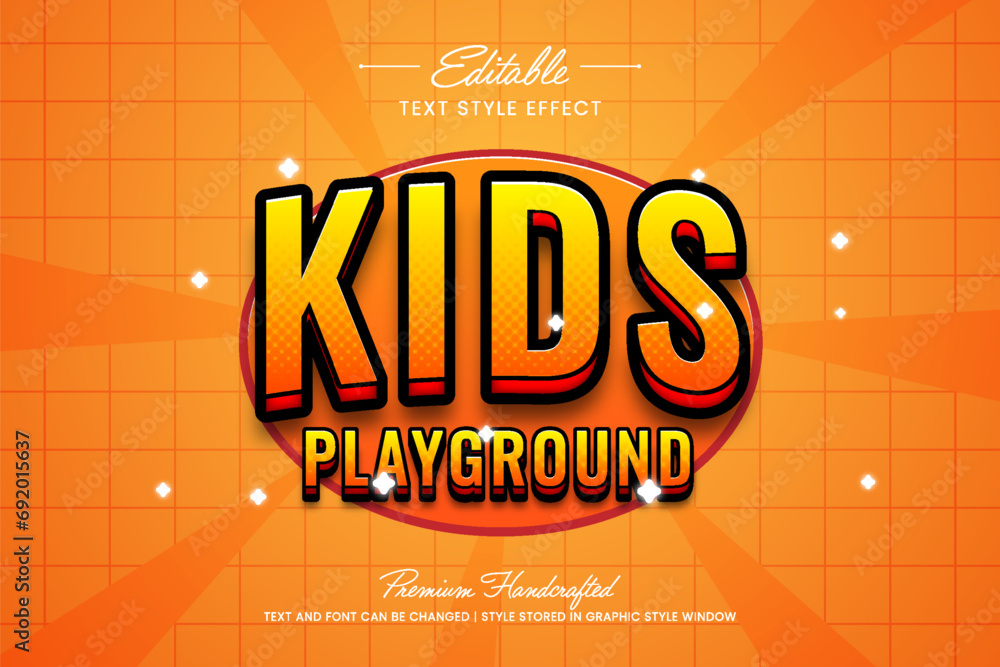 Poster kids playground vector graphic style on grid background. editable vector 3d text effect.