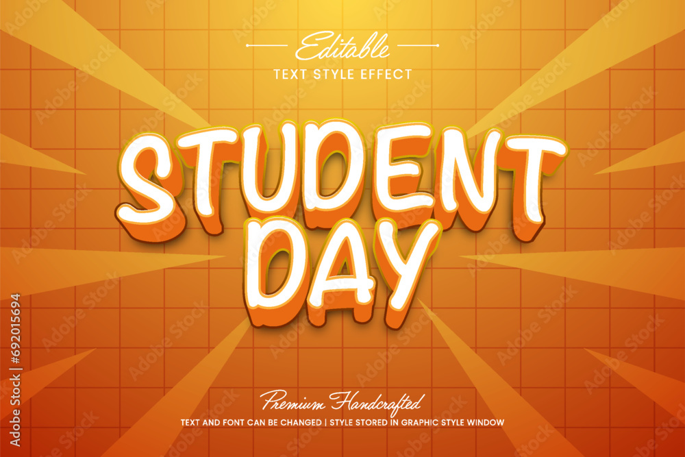 Poster student day title vector graphic style. editable vector 3d text effect.