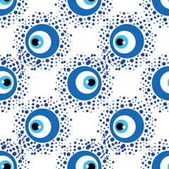Seamless pattern with Turkish evil eye bead. Good luck. Turkish tile. Oriental ottoman design for wallpapers, pattern fills, textile