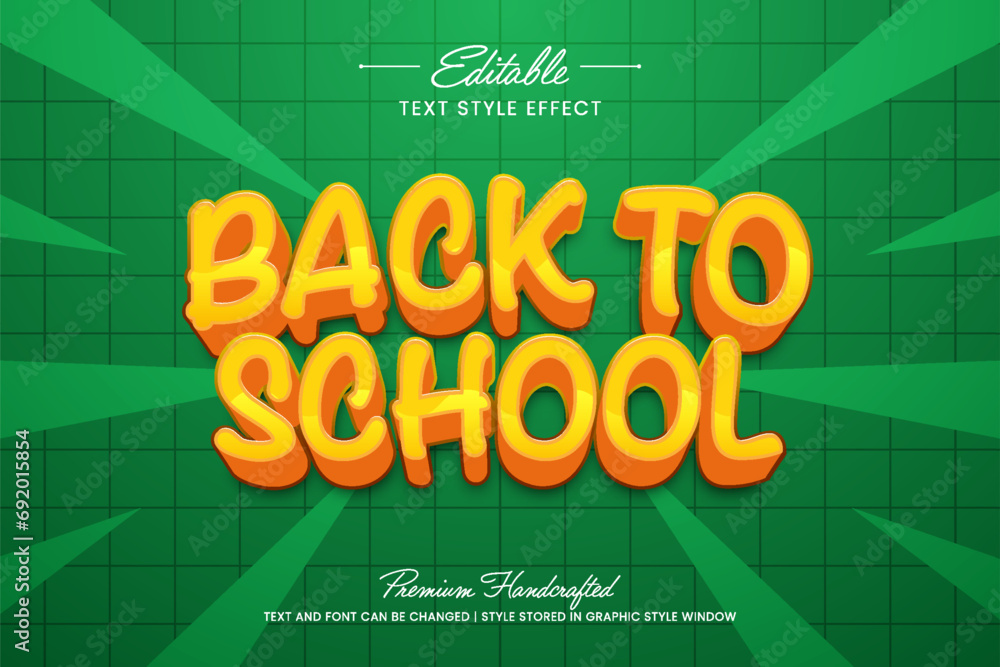 Poster back to school title vector graphic style. editable vector 3d text effect.
