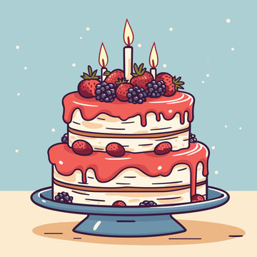 Cartoon birthday cake with candles vector isolated illustration