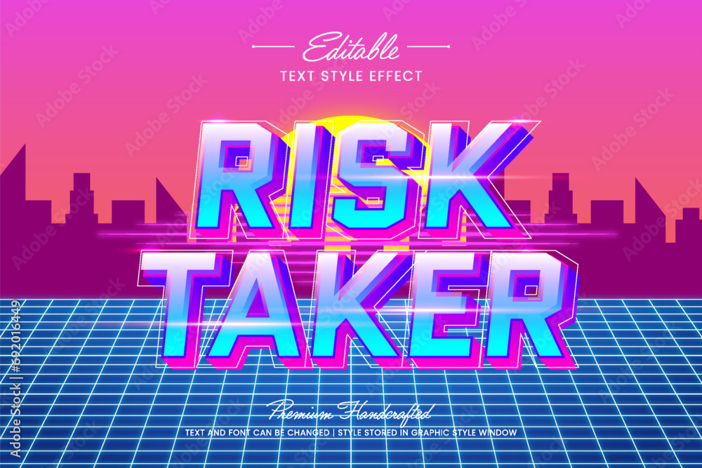 Poster retro disco vector graphic style. editable vector 3d text effect.