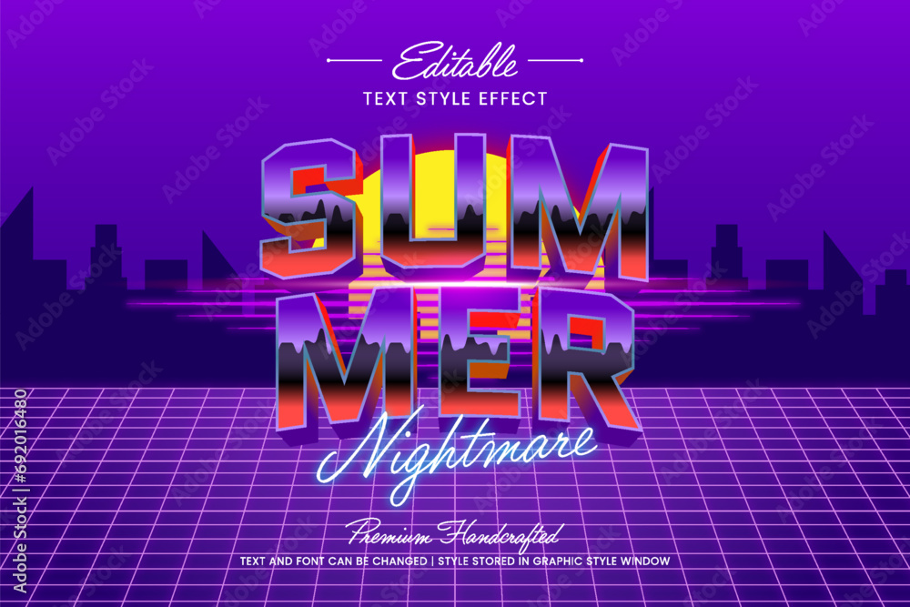 Poster retro disco vector graphic style. editable vector 3d text effect.