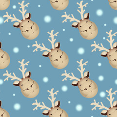 Seamless pattern with reindeers. Illustration with texture