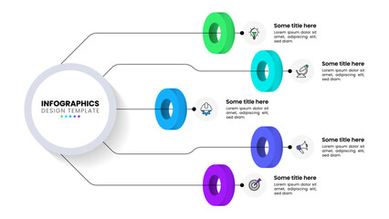 Infographic template. 5 rings with icons connected to the center