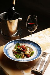 Greek salad with fresh vegetables, feta cheese and pistachio