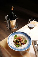 Greek salad with fresh vegetables, feta cheese and pistachio