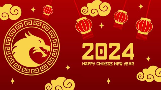 2024 Chinese New Year animation with red and gold dragons.