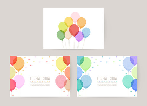 hand drawn balloon illustration cards for invitation, birthday