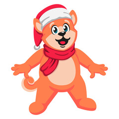 Cute cartoon dog in Santa hat with gift box	