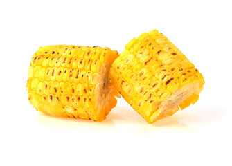 Grilled corn on the cob , half of grilled sweet corn , Snack from pieces of grilled corn isolated...