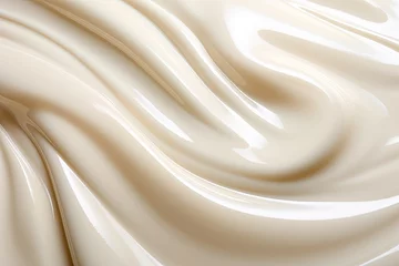  A close-up macro photo that vividly captures the texture of flowing liquid white chocolate © zakiroff
