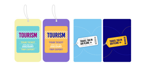 Travel ticket tag vector set graphic design tourism luggage world trip visit traveling journey promo store price barcode  © KKK