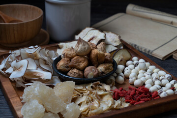 Chinese medicinal herbs for nourishing the body on the desktop