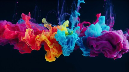 Abstract Fluid Art of Colorful Ink Plumes in Water Creating a Dynamic Composition