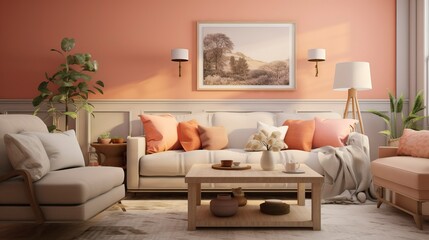 Inviting Home Interior with Chic Decor and Warm Peach Wall Color