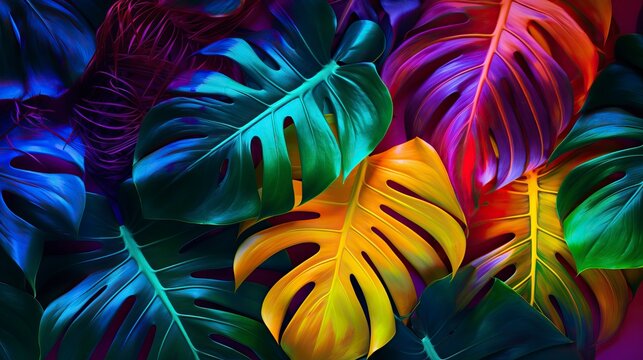 Artistic Neon Illuminated Tropical Foliage - Exotic Plant Wallpaper