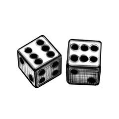 Two dices, black pencil, hand drawn illustration (transparent PNG)