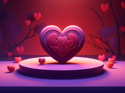 Red Heart shaped object in a heart shaped box in a purple background, Valentines day background. Be my valentine theme. Valentine celebration concept greeting card hearts