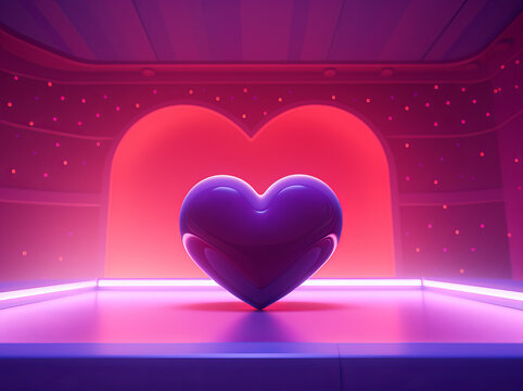 Red Heart shaped object in a heart shaped box in a purple background, Valentines day background. Be my valentine theme. Valentine celebration concept greeting card hearts