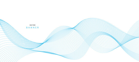Abstract illustration of vector banner. Modern vector banner template with blue wavy lines	
