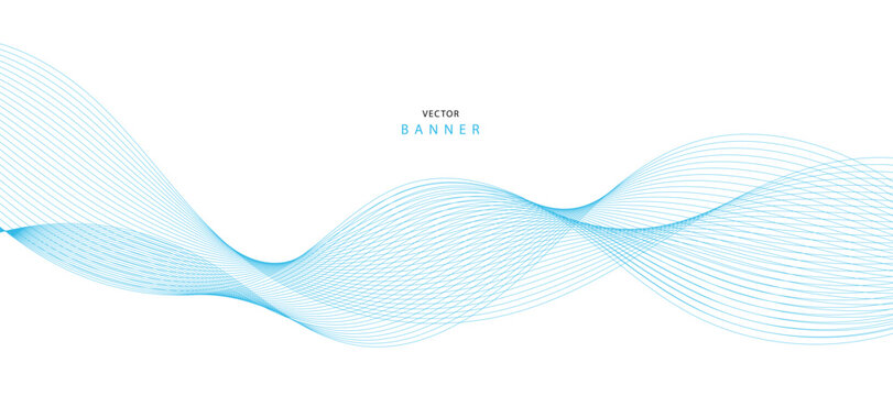 Abstract illustration of vector banner. Modern vector banner template with blue wavy lines © VectorStockStuff