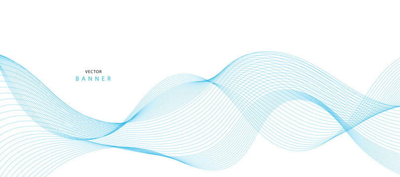 Abstract illustration of vector banner. Modern vector banner template with blue wavy lines © VectorStockStuff