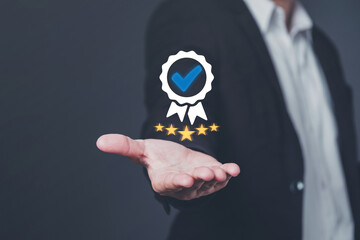 Businessman hand is having a high standard service proposal to customers, Customer satisfaction...