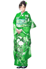 緑色の振袖を着た女性