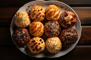Sweet muffins on a wooden table