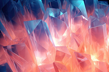 Translucent crystal layers pattern 3d, background with copy space. The crystal glows and shimmers...