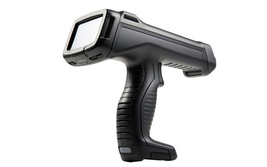 Digital Black Handheld Barcode Scanner on White or PNG Transparent Background.