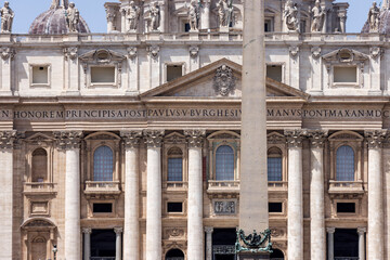 facade of the St. Peter's Basilica on St. Peter's Square in Vatican City; Rome, Italy