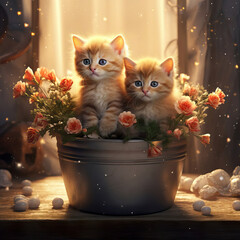 festive kittens next to a gift, a Valentine1