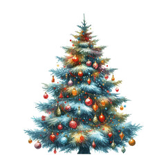 green Christmas tree watercolor paint for x-mas card decor