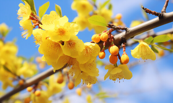 Vietnam yellow blossom Apricot tree (Ochna integerrima) flower for Tet holiday