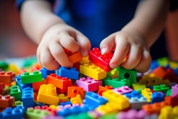 Child’s Hands Engaging with Colorful Building Blocks