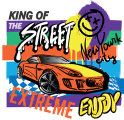 Typography print with car illustration. Speed slogan. For graphic tees, kids wear, card and more
