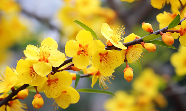 Vietnam yellow blossom Apricot tree (Ochna integerrima) flower for Tet holiday