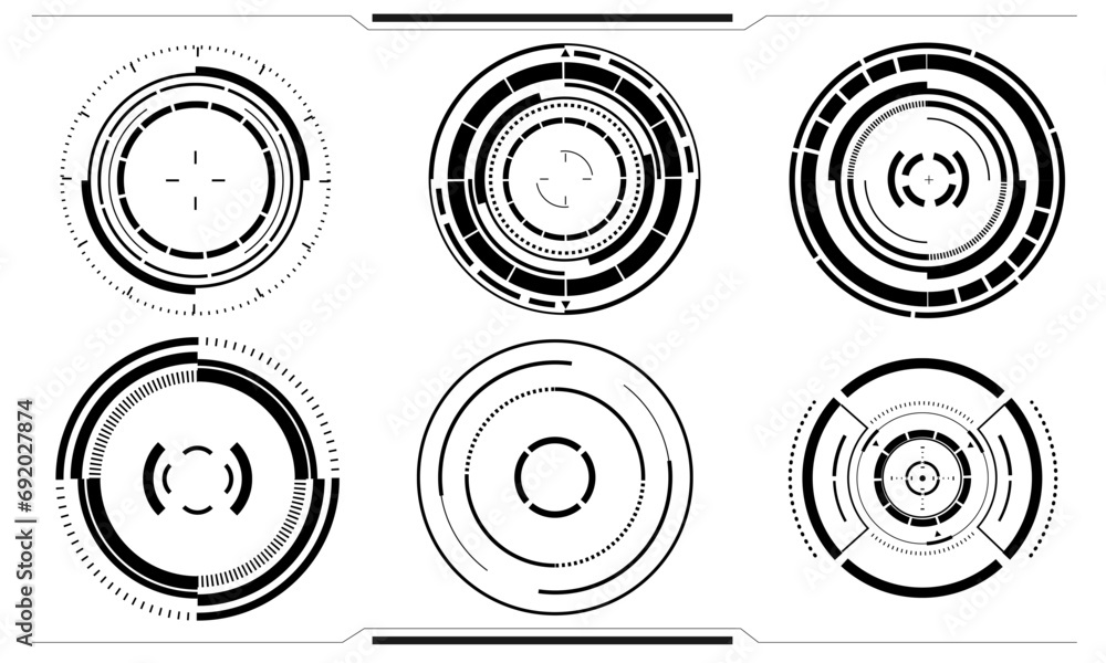 Poster set of sci fi black circle user interface elements technology futuristic design modern creative on w