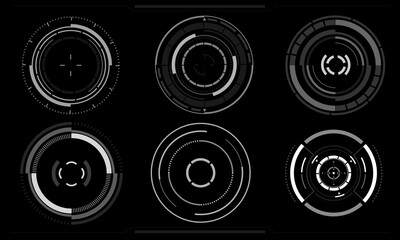 Set of sci fi white circle user interface elements technology futuristic design modern creative on black background