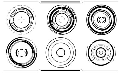 Set of sci fi black circle user interface elements technology futuristic design modern creative on white background