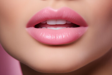 Fototapeta premium sensual female lips with pink lipstick, close-up