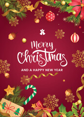 Fototapeta na wymiar greeting card merry chrismas and a happy new year 2024 background red 