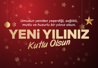 Yeni yıl ve mutlu yillar 2024 2025 tebrik karti. Translation: merry christmas and happy new year 2024 2025 greeting card.
