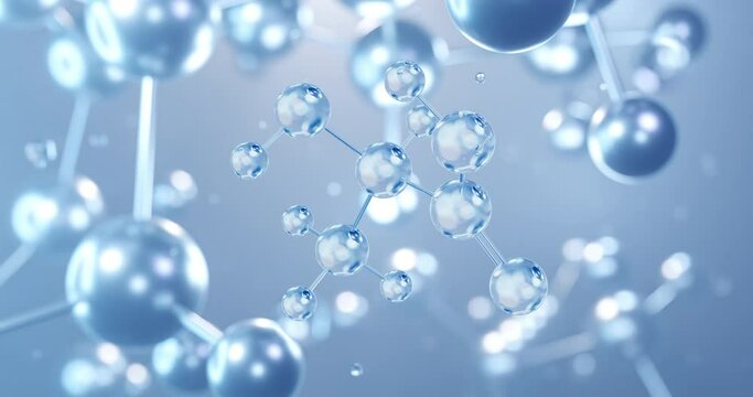 Polylactic acid, rotating 3D model of thermoplastic polyester, seamless looped video, molecular structure with selective focus