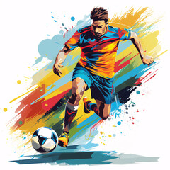 An exaggerated abstract cartoon illustration of an athlete playing football on a field with extremely athletic lines in a minimalist style